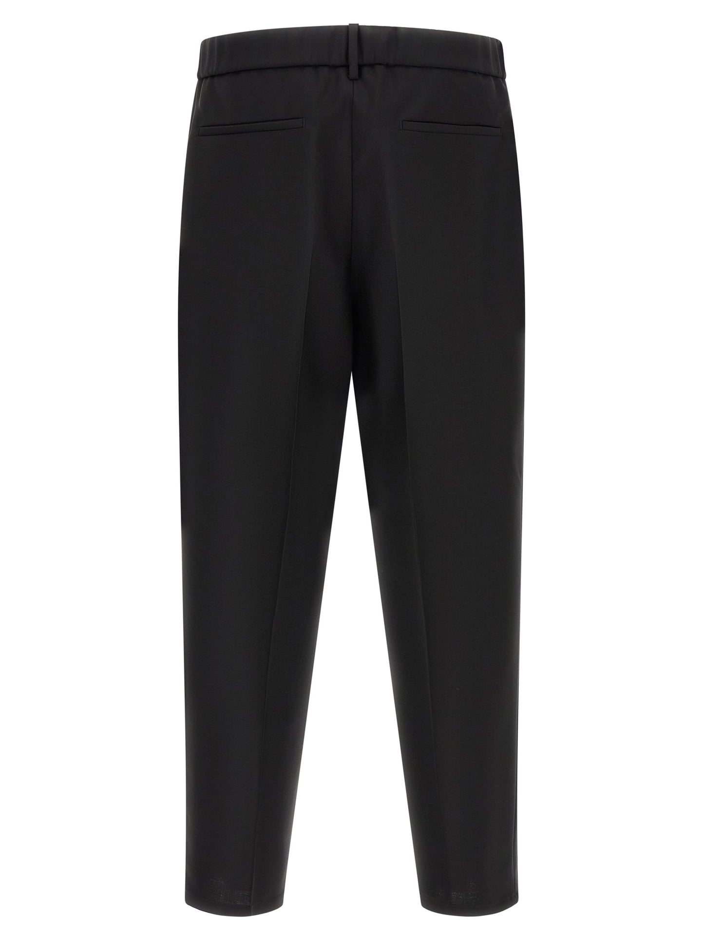 Trousers by Jil Sander for men in mohair & virgin wool black presents a smart silhouette, meticulously detailed with a smart cropped, a smart cropped, and a smart .