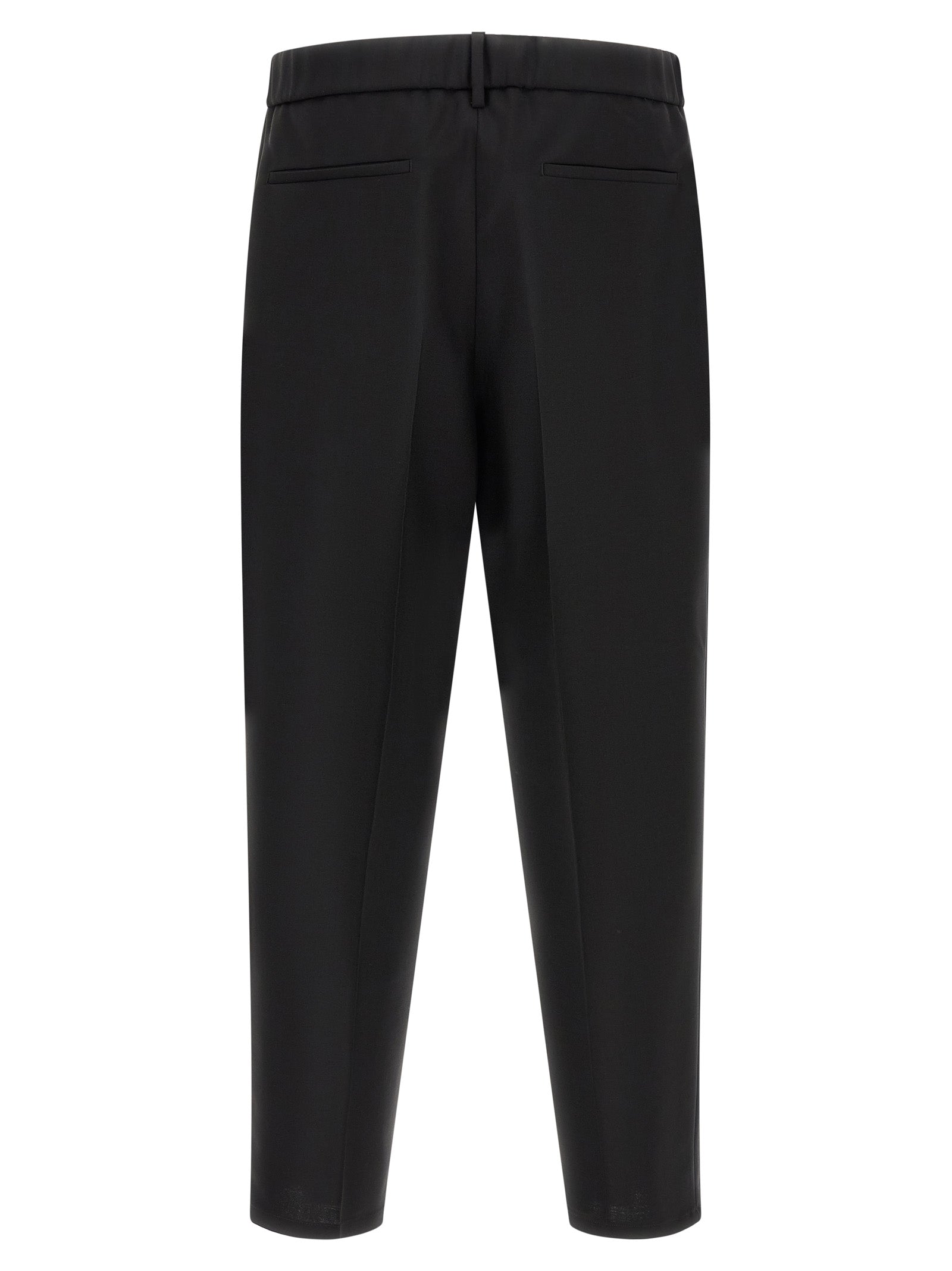 Trousers by Jil Sander for men in mohair & virgin wool black presents a smart silhouette, meticulously detailed with a smart cropped, a smart cropped, and a smart .