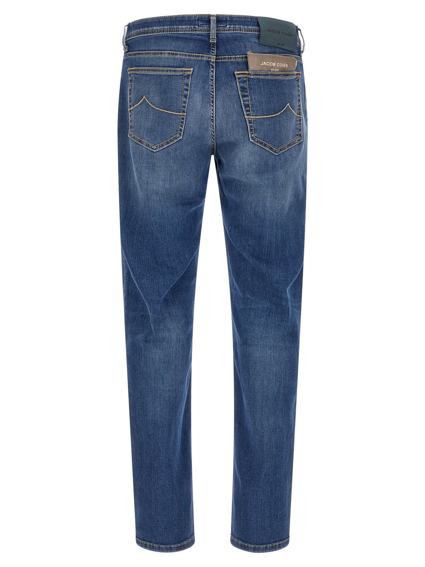 Jeans by Jacob Cohen for men in stretch denim cotton blue, herringbone & signature presents a refined pantology silhouette, artfully defined by a refined pantology straight-leg, long, and a sophisticated .