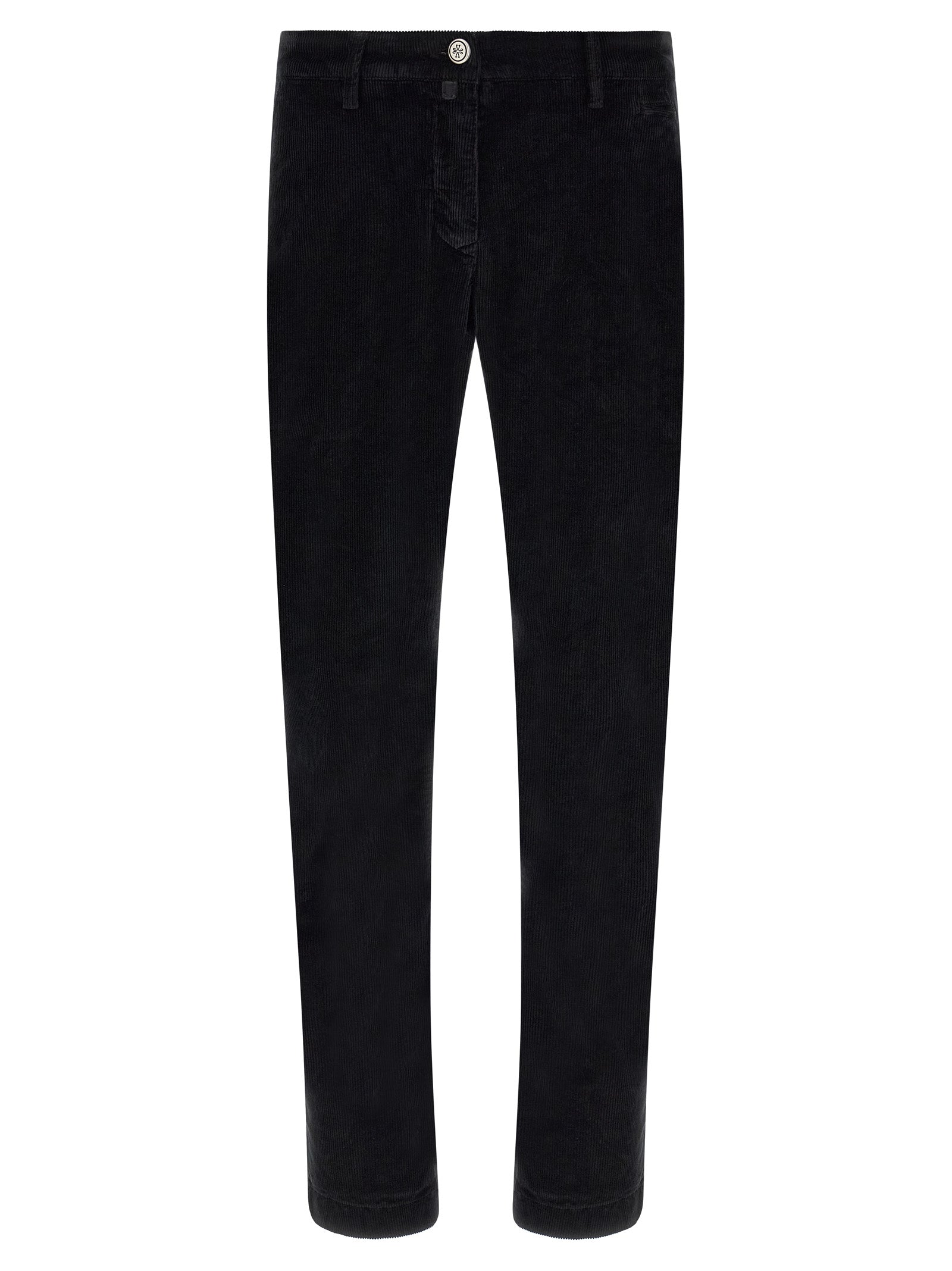 Chinos Pants by Jacob Cohen for men in stretch modal cotton corduroy black, signature & monogram features a modern silhouette, showcasing a modern tapered-leg with a long and for a refined finish.