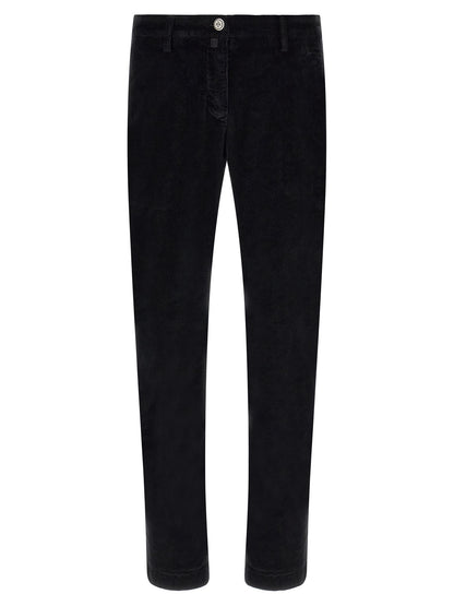 Chinos Pants by Jacob Cohen for men in stretch modal cotton corduroy black, signature & monogram features a modern silhouette, showcasing a modern tapered-leg with a long and for a refined finish.