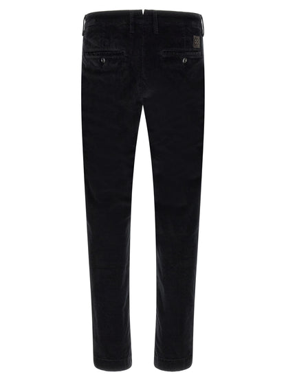 Chinos Pants by Jacob Cohen for men in stretch modal cotton corduroy black, signature & monogram features an sharp tapered-leg and long with a , highlighting a sharp silhouette for a sophisticated look.