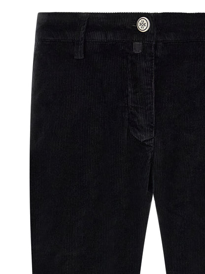 Chinos Pants by Jacob Cohen for men in stretch modal cotton corduroy black, signature & monogram presents a sartorial luxe silhouette, showcasing a sophisticated tapered-leg with a long and for a premium, sartorial luxe finish.