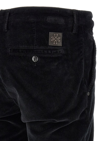 Chinos Pants by Jacob Cohen for men in stretch modal cotton corduroy black, signature & monogram features an utilitarian-chic silhouette, showcasing a utilitarian-chic tapered-leg with a long cut and for a refined look.