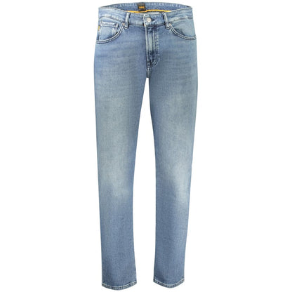 Jeans by Hugo Boss for men in stretch denim cotton blue features a refined silhouette with a refined regular-fit, defined by a and a refined long for a refined finish.