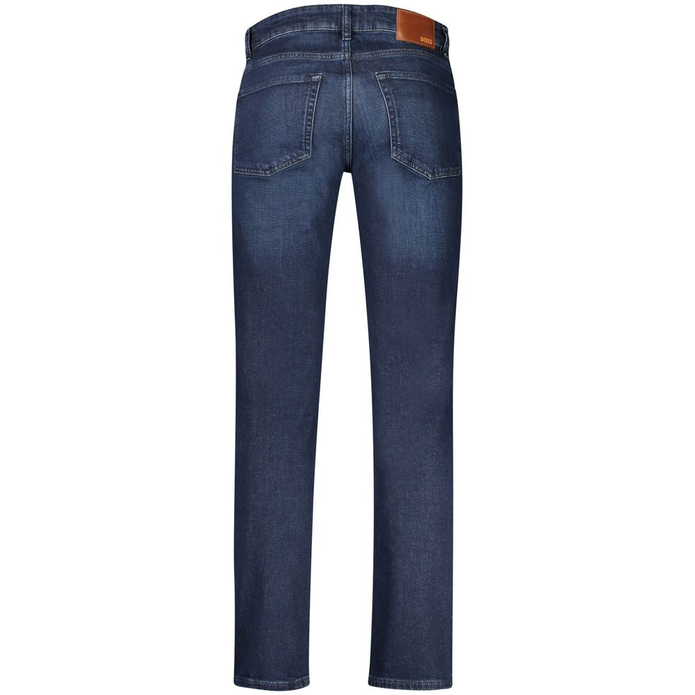 Jeans by Hugo Boss for men in stretch denim cotton blue presents a refined pantology silhouette, artfully defined by a refined pantology straight-leg & regular-fit, long, and a sophisticated .
