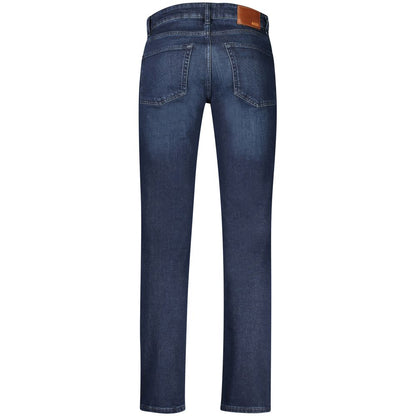 Jeans by Hugo Boss for men in stretch denim cotton blue presents a refined pantology silhouette, artfully defined by a refined pantology straight-leg & regular-fit, long, and a sophisticated .