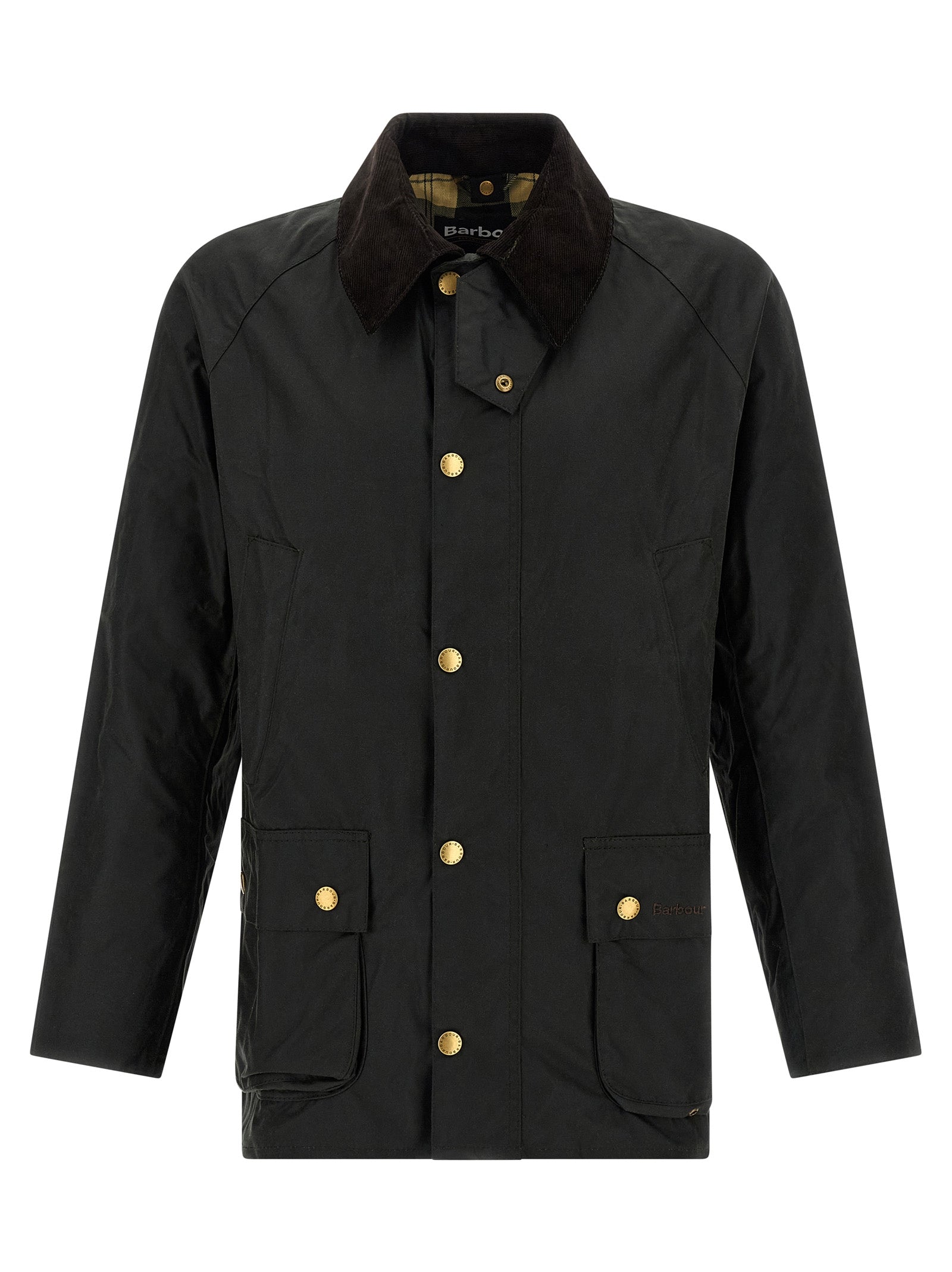 Windbreaker Jacket by Barbour for men in cotton corduroy bicolour & green features an perennial silhouette with a refined and perennial pockets & windproof for a sophisticated weather-resistant look.