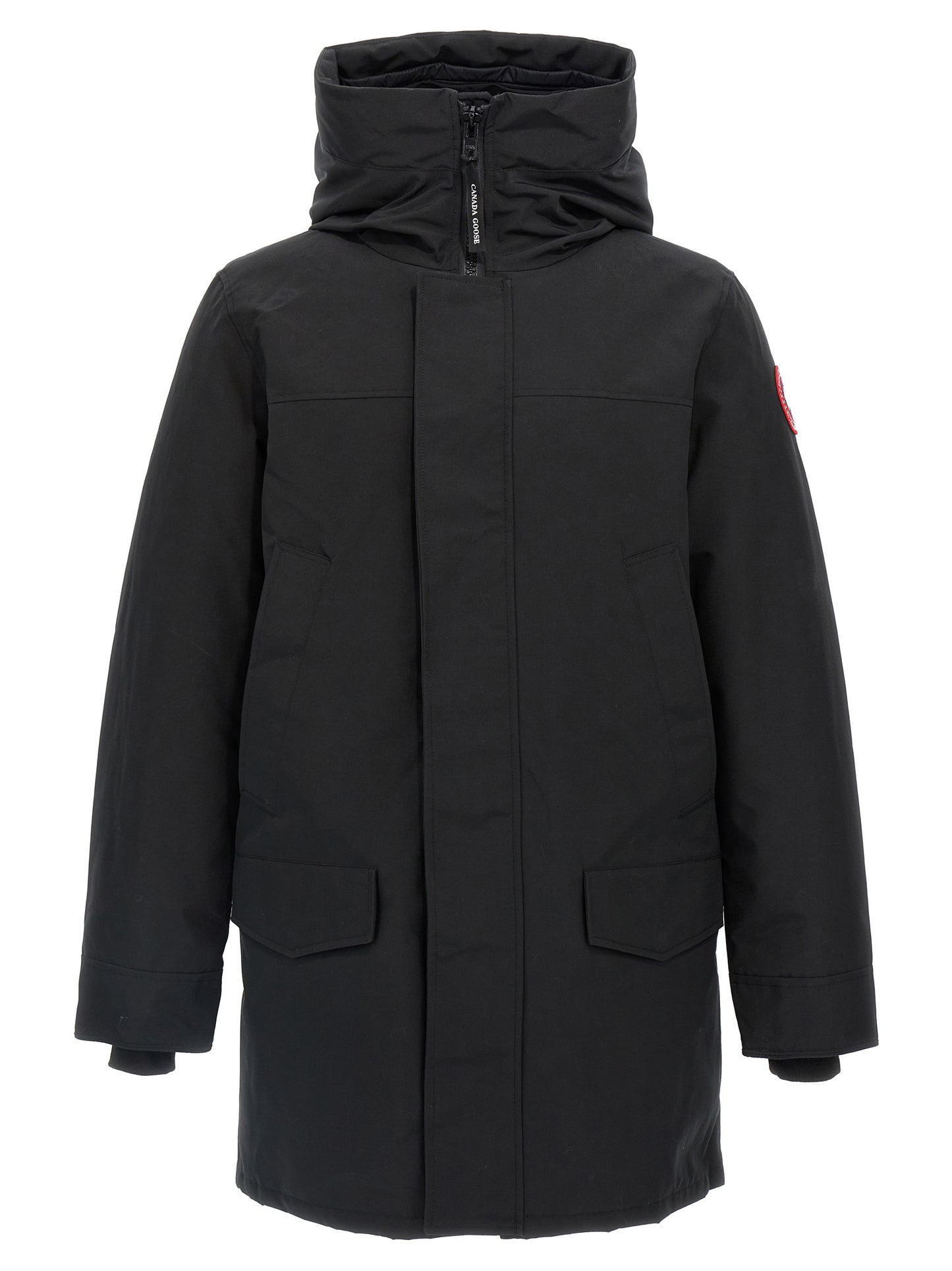 Parka by Canada Goose for men in polyester goose-down & cotton black features an avant garde silhouette, showcasing refined windproof, hooded & insulated and a sophisticated hooded high-collar neckline for a polished look.