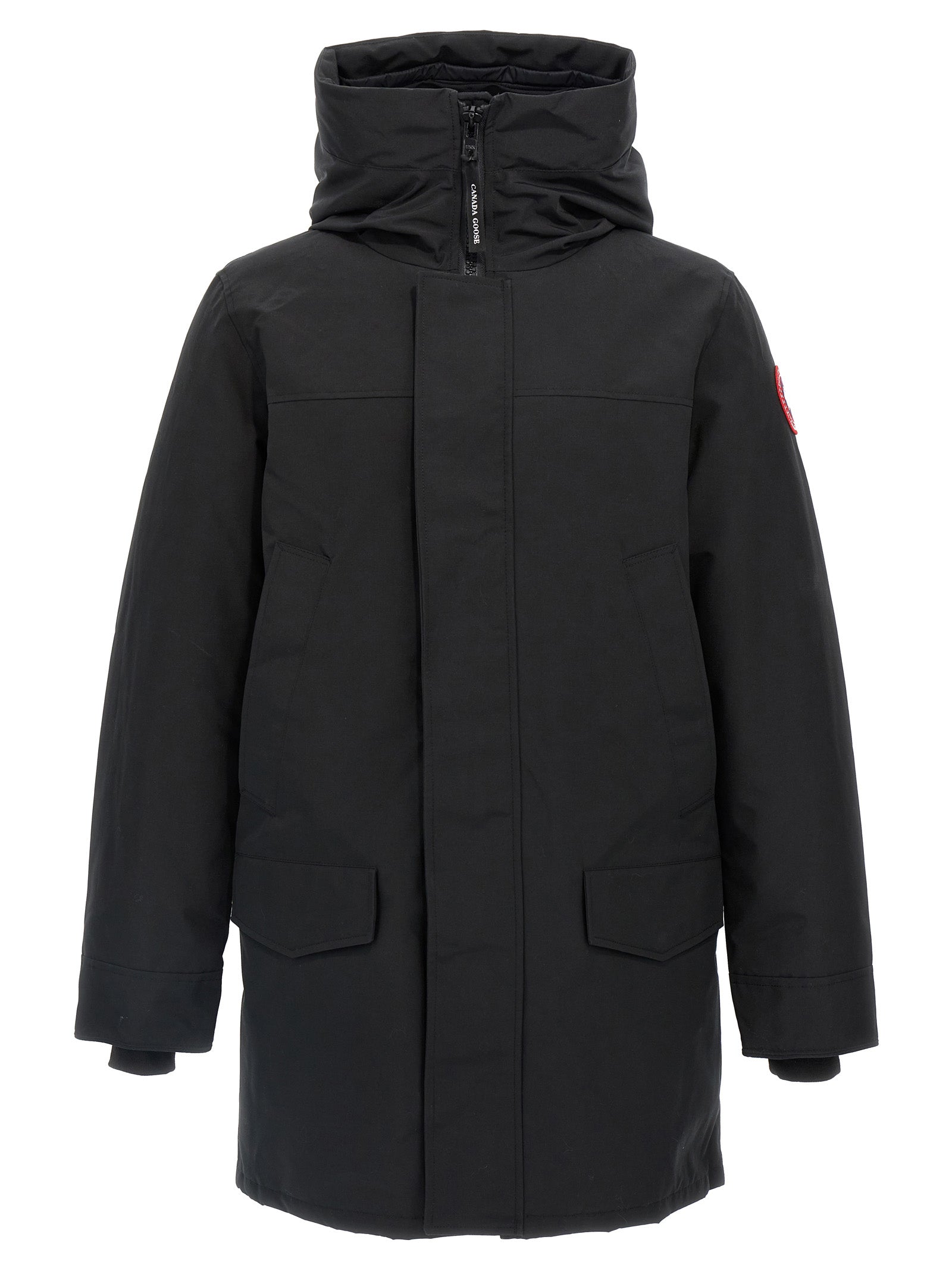 Parka by Canada Goose for men in polyester goose-down & cotton black features an avant garde silhouette, showcasing refined windproof, hooded & insulated and a sophisticated hooded high-collar neckline for a polished look.