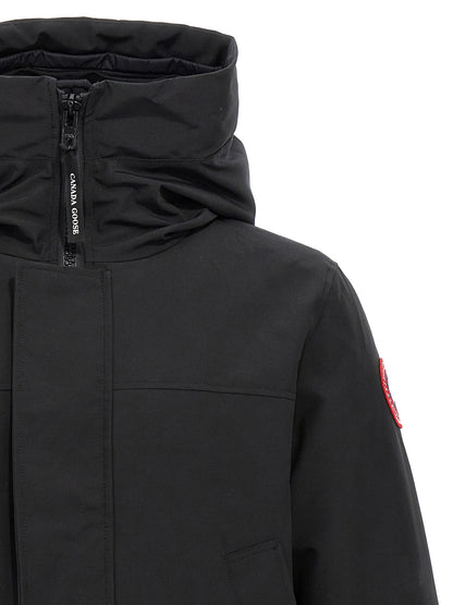 This Parka by Canada Goose for men in polyester goose-down & cotton black presents a utilitarian silhouette, meticulously detailed with windproof, hooded & insulated and a utilitarian hooded high-collar neckline for a sophisticated, weather-ready look.