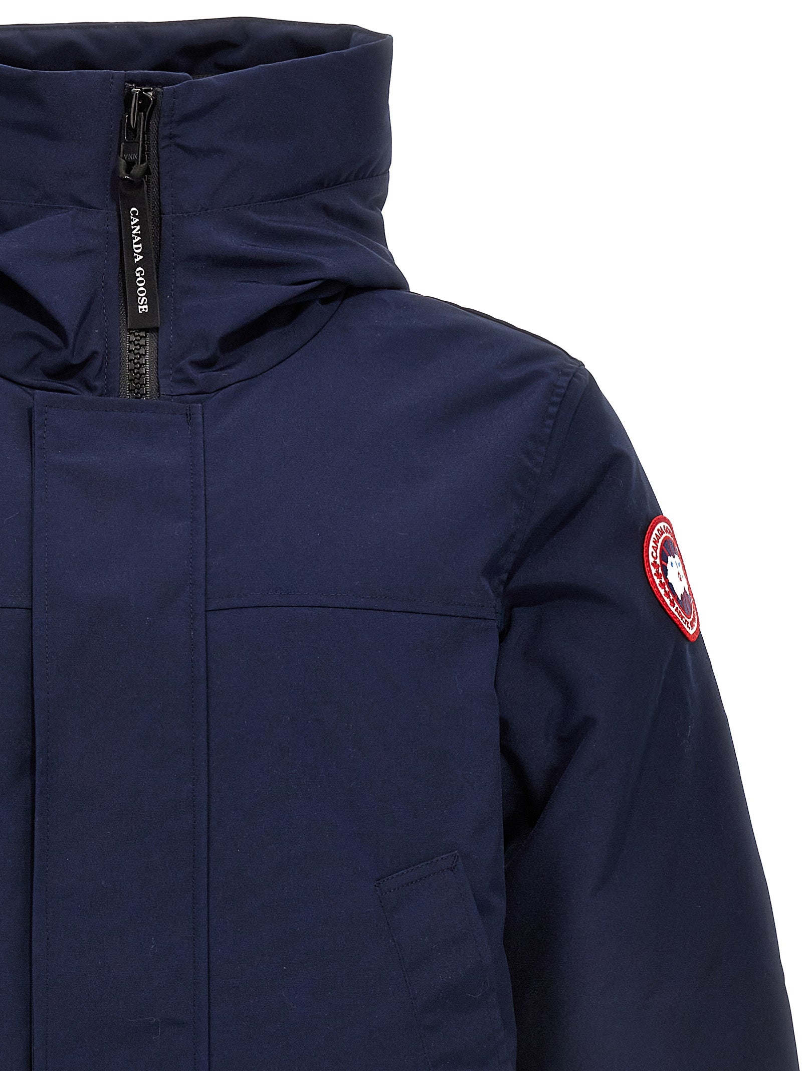 Hooded Parka by Canada Goose for men in plush poly cotton & cordura blue features a stylish silhouette, meticulously detailed with a sophisticated hooded high-neck neckline and functional hooded for a stylish finish.
