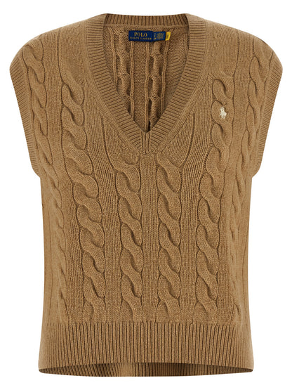 Polo Ralph Lauren Women's V Neck Cashmere Vest - Beige