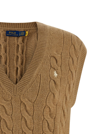 Polo Ralph Lauren Women's V Neck Cashmere Vest - Beige