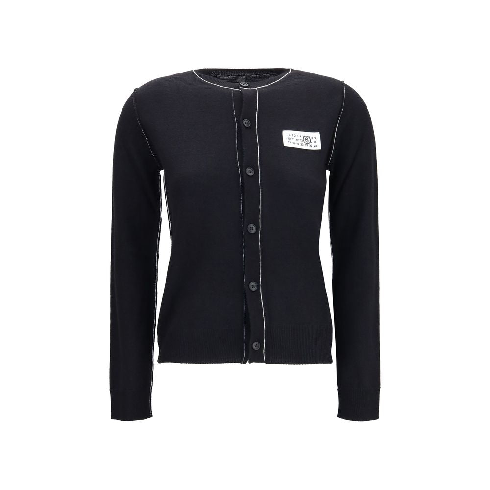 Cardigan by MM6 for women in wool acrylic black & white features an crisp silhouette, showcasing a sophisticated crew neckline and detail for a truly crisp finish.