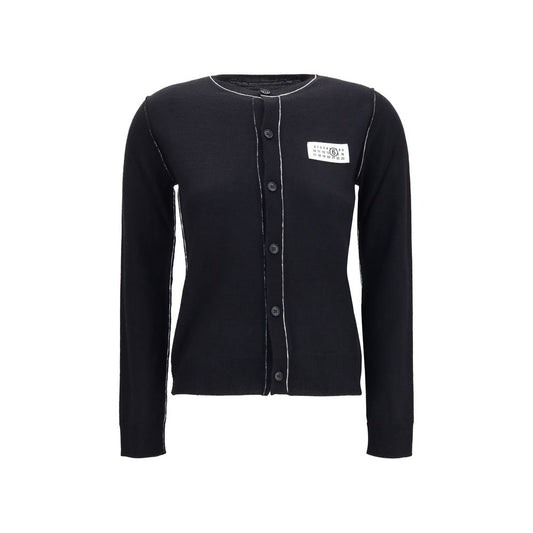 Cardigan by MM6 for women in wool acrylic black & white features an crisp silhouette, showcasing a sophisticated crew neckline and detail for a truly crisp finish.