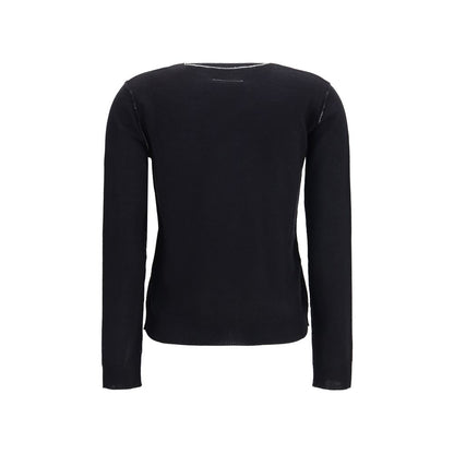 Cardigan by MM6 for women in wool acrylic black & white showcases a captivating silhouette, artfully detailed with a captivating and crew neckline for a truly sophisticated captivating look.