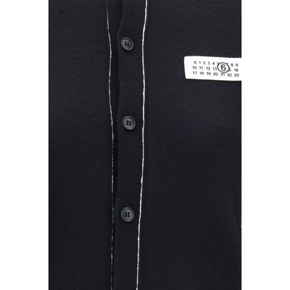 Cardigan by MM6 for women in wool acrylic black & white features a dramatic silhouette, showcasing a sophisticated and dramatic detail for a timeless, premium look.