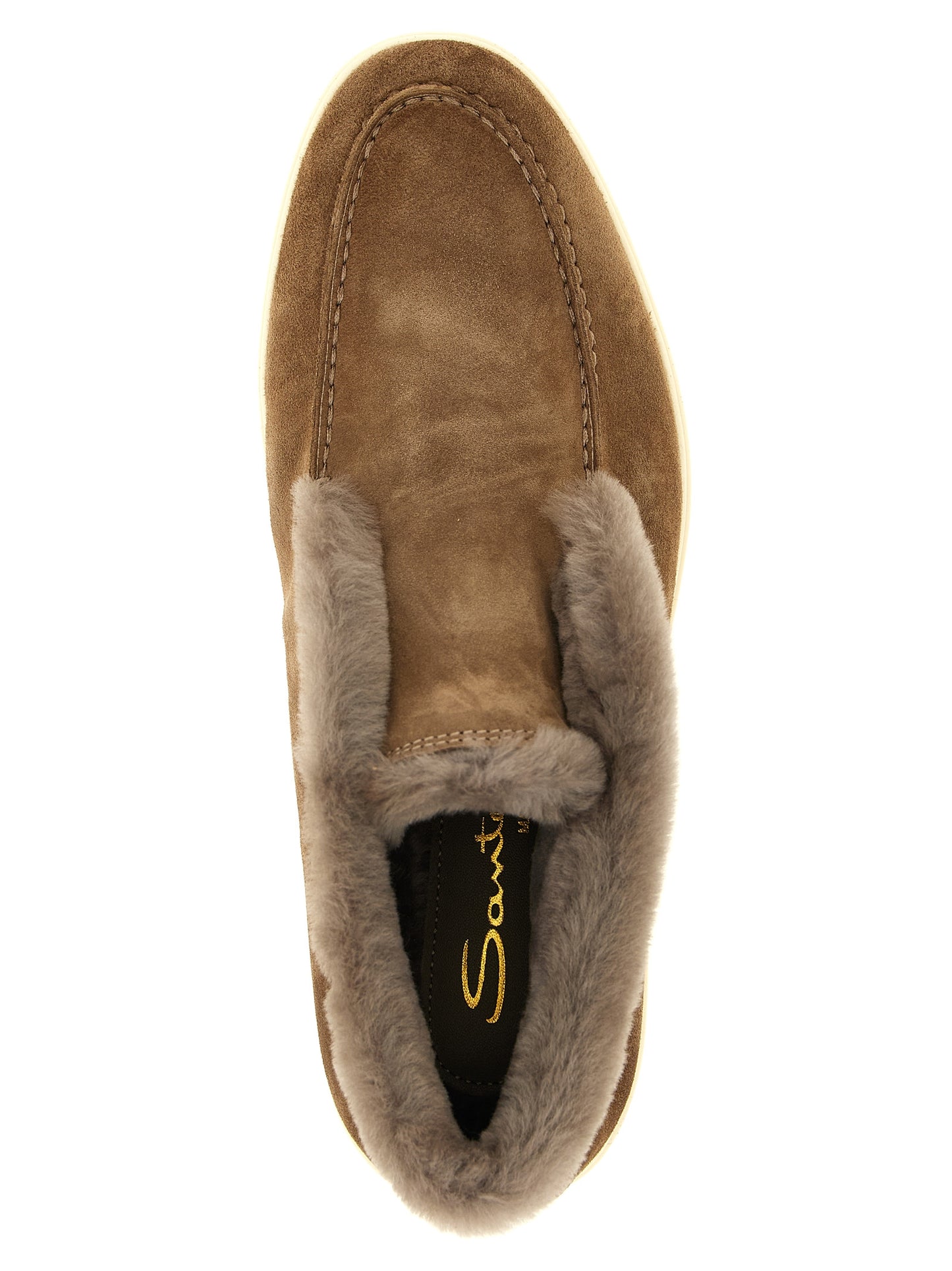 Flat Ankle Winter Boots by Santoni for women in suede calfskin leather & lamb shearling brown features an avant-garde Women's Suede Calfskin Leather & Lamb Shearling Flat Ankle Winter Boots silhouette, defined by a sophisticated flat and a avant-garde .