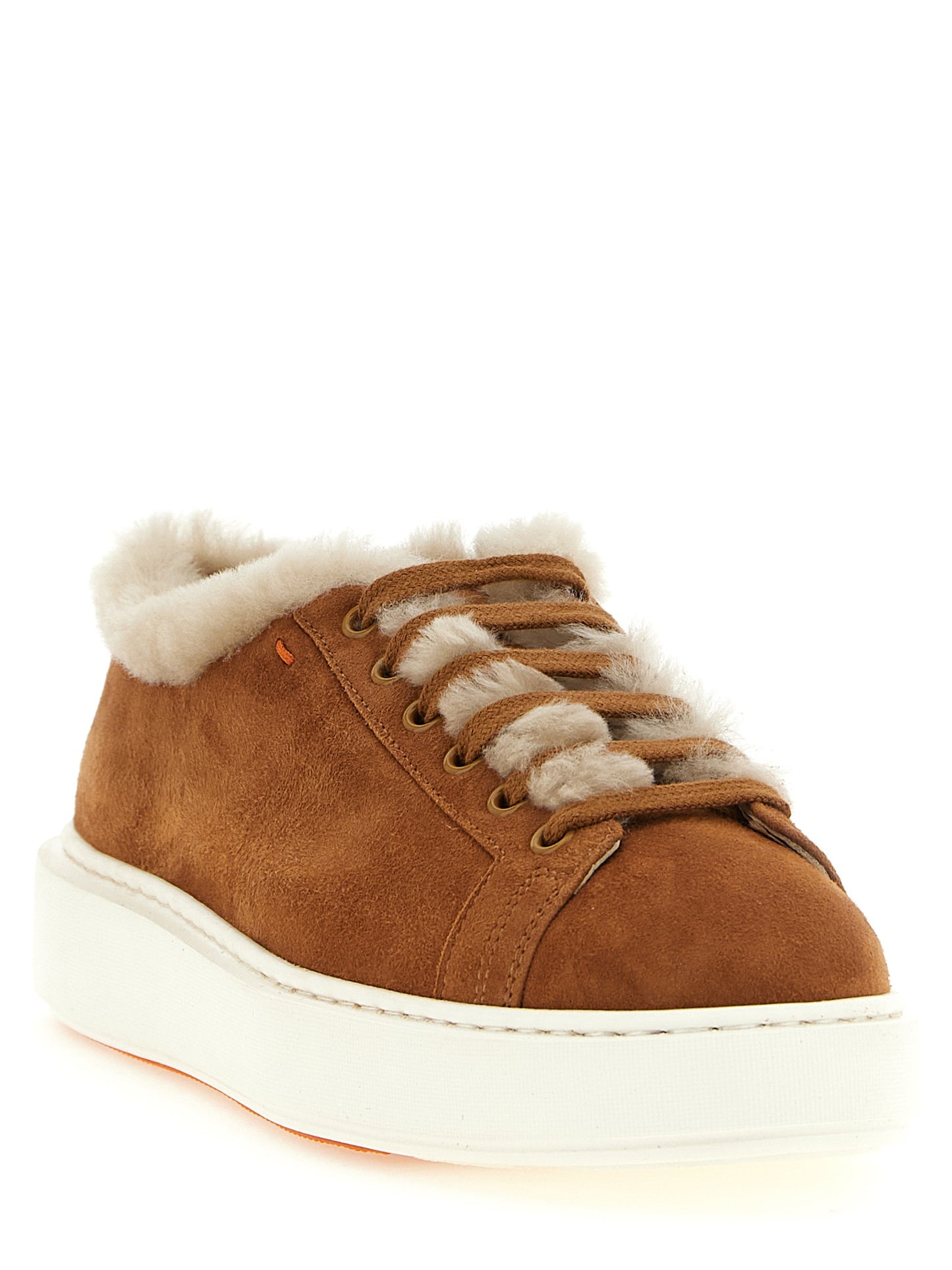 Sneakers by Santoni for women in suede calf & goat leather brown, orange & signature features an timeless silhouette from the Women's Low Top Suede Calf & Goat Leather Sneakers collection, showcasing a signature low-top style with an timeless finish.
