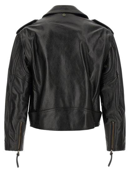 Jacket by Balmain for men in bos taurus cowhide leather black features a smart silhouette, perfectly accentuated by its unique lapel neckline and functional pockets for a smart finish.