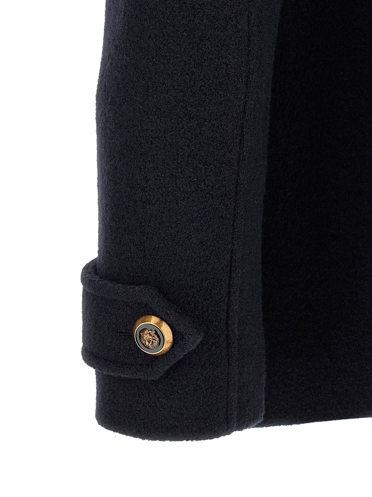 Overcoat by Balmain for men in polyamide & virgin wool blue & gold showcases a enveloping silhouette, detailed with distinctive and a enveloping .