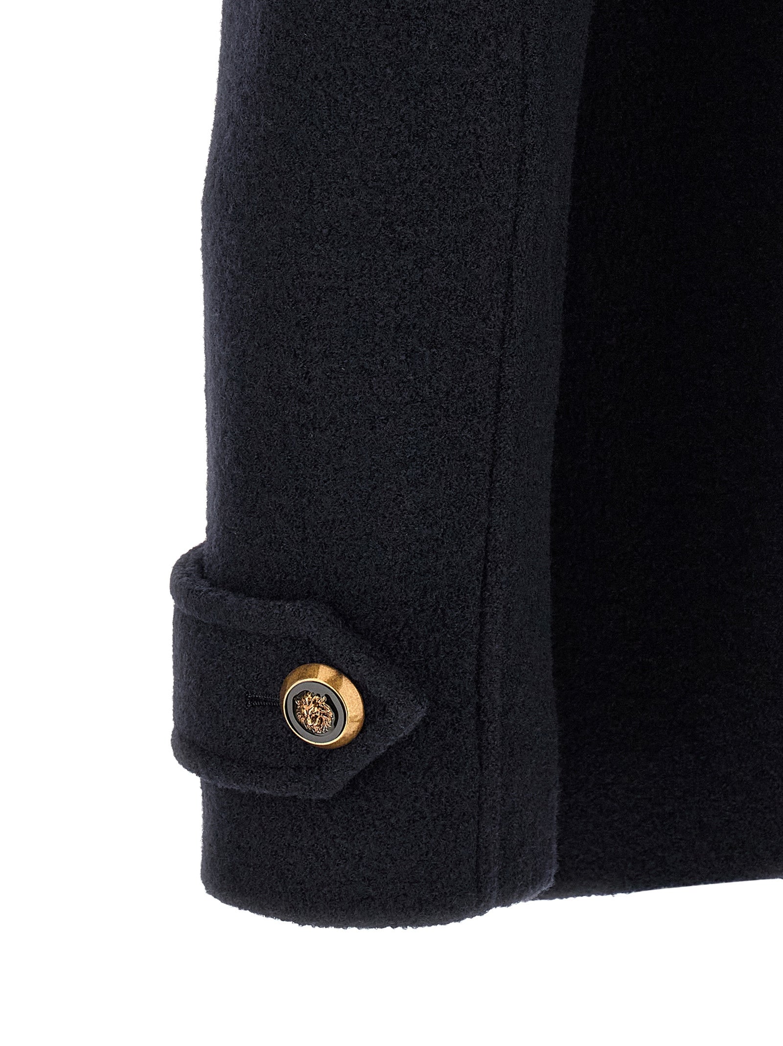 Overcoat by Balmain for men in polyamide & virgin wool blue & gold showcases a enveloping silhouette, detailed with distinctive and a enveloping .