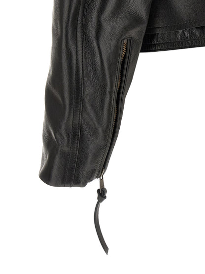Jacket by Balmain for men in bos taurus cowhide leather black features an utilitarian silhouette with a refined , showcasing sophisticated pockets for an utilitarian aesthetic.