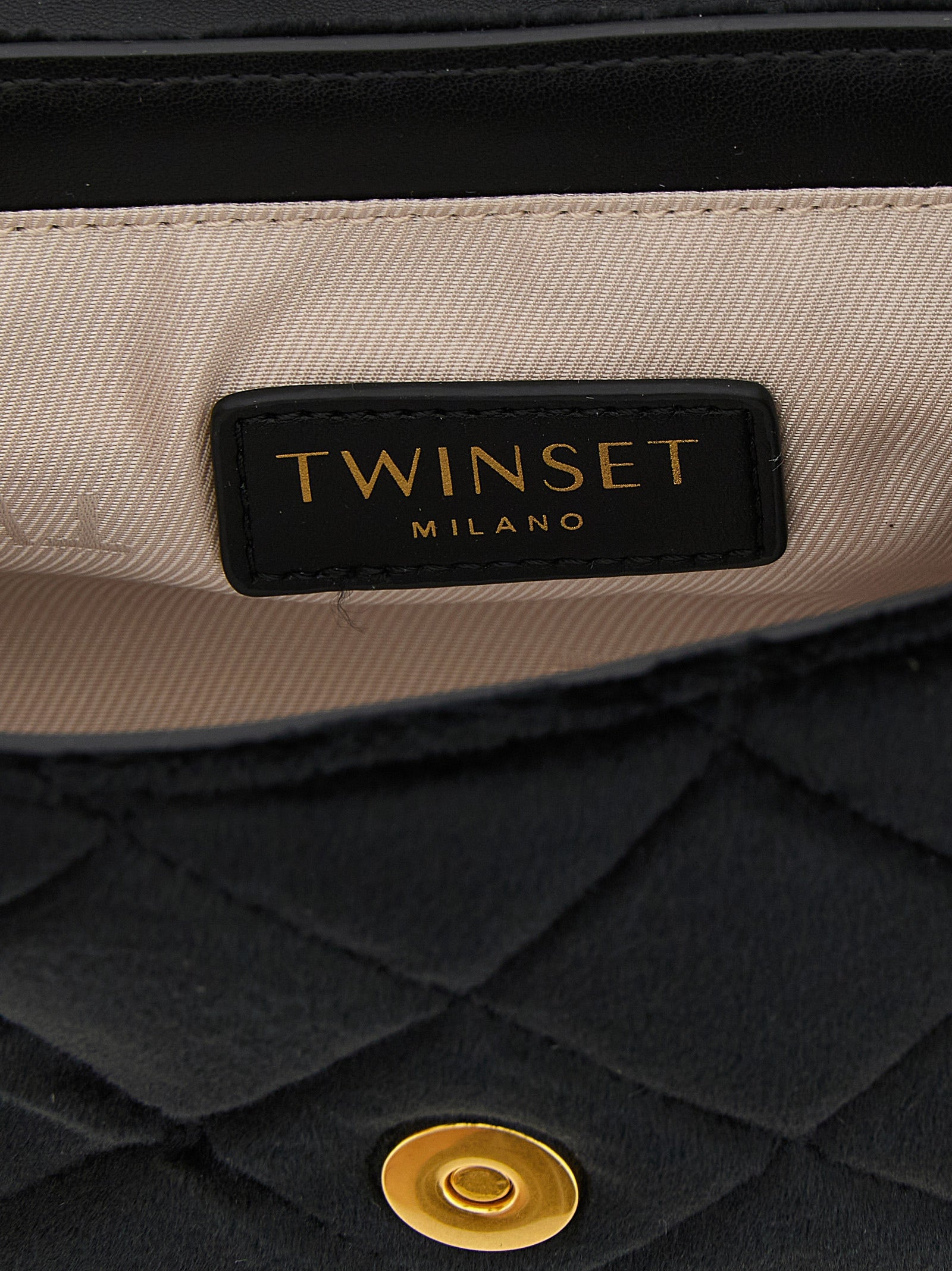 Compact Crossbody Handbag by Twinset for women in polyester velvet black & gold features an versatile silhouette, showcasing a secure and versatile with versatile crossbody-strap & shoulder-strap for a versatile finish.