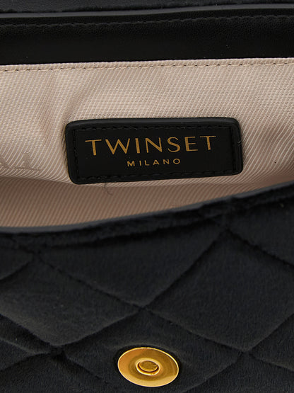 Compact Crossbody Handbag by Twinset for women in polyester velvet black & gold features an versatile silhouette, showcasing a secure and versatile with versatile crossbody-strap & shoulder-strap for a versatile finish.