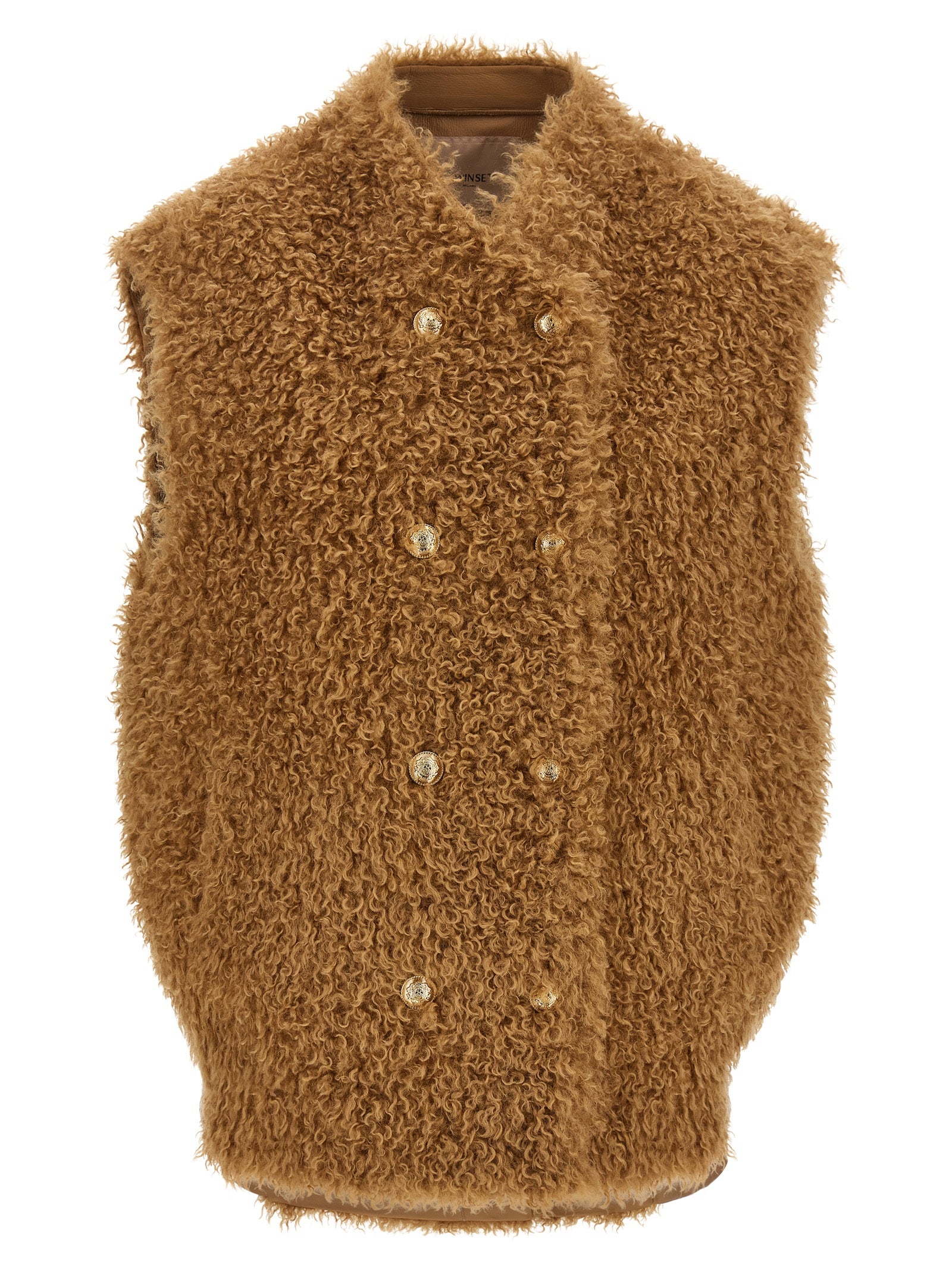 Vest by Twinset for women in plush polyester brown, camel & gold showcases a dynamic silhouette, perfectly balancing with a dynamic for a sophisticated, high-fashion look.