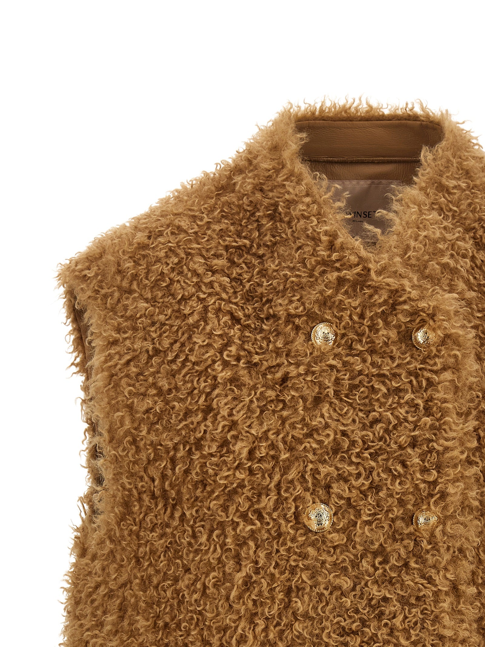 Vest by Twinset for women in plush polyester brown, camel & gold features a chic silhouette, expertly detailed with a refined and premium for a truly chic look.