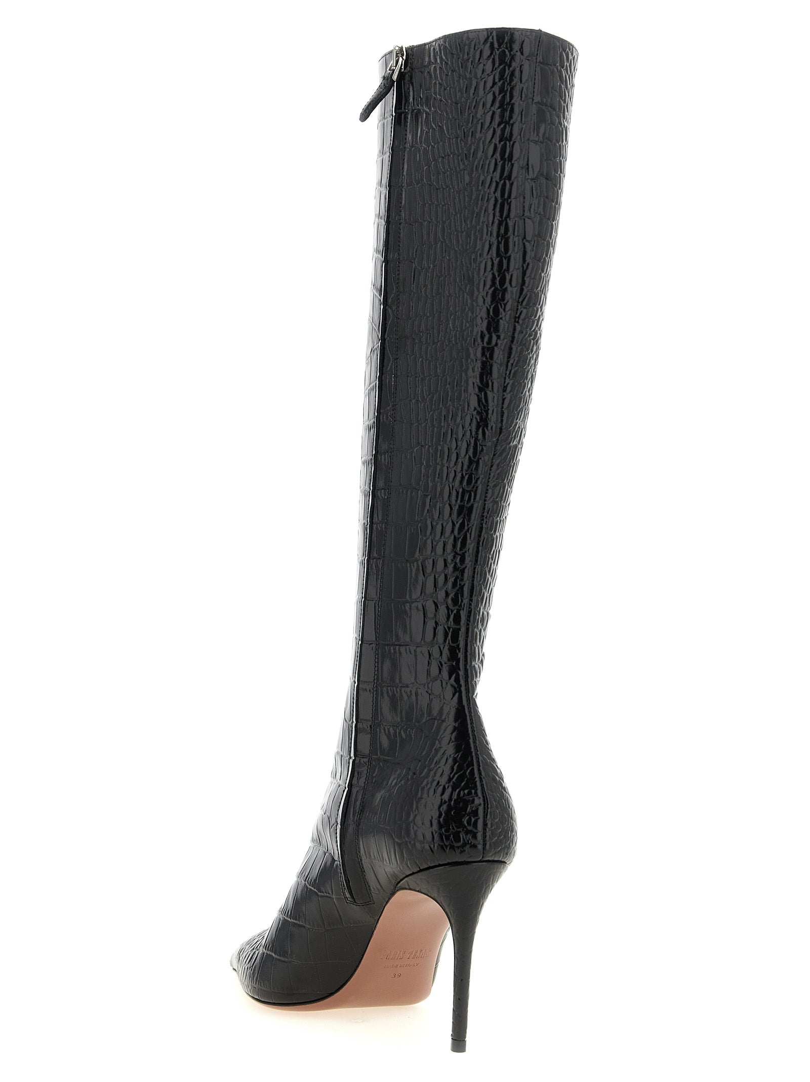 Stiletto Over-The-Knee Boots by Paris Texas for women in calfskin leather black & print showcases a ergonomic silhouette from the Vera Women's Calfskin Leather Stiletto Over-The-Knee Boots collection, featuring a ergonomic stiletto and a ergonomic .