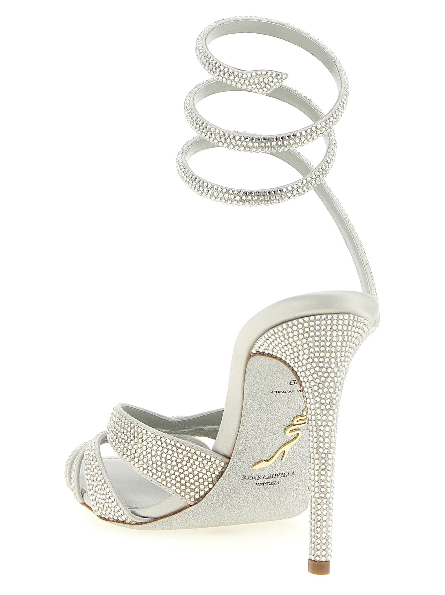 Stiletto Sandals by RENE CAOVILLA for women in viscose silk satin silver features an statuesque Women's Viscose Silk Satin Stiletto Sandals silhouette with a refined stiletto and elegant .