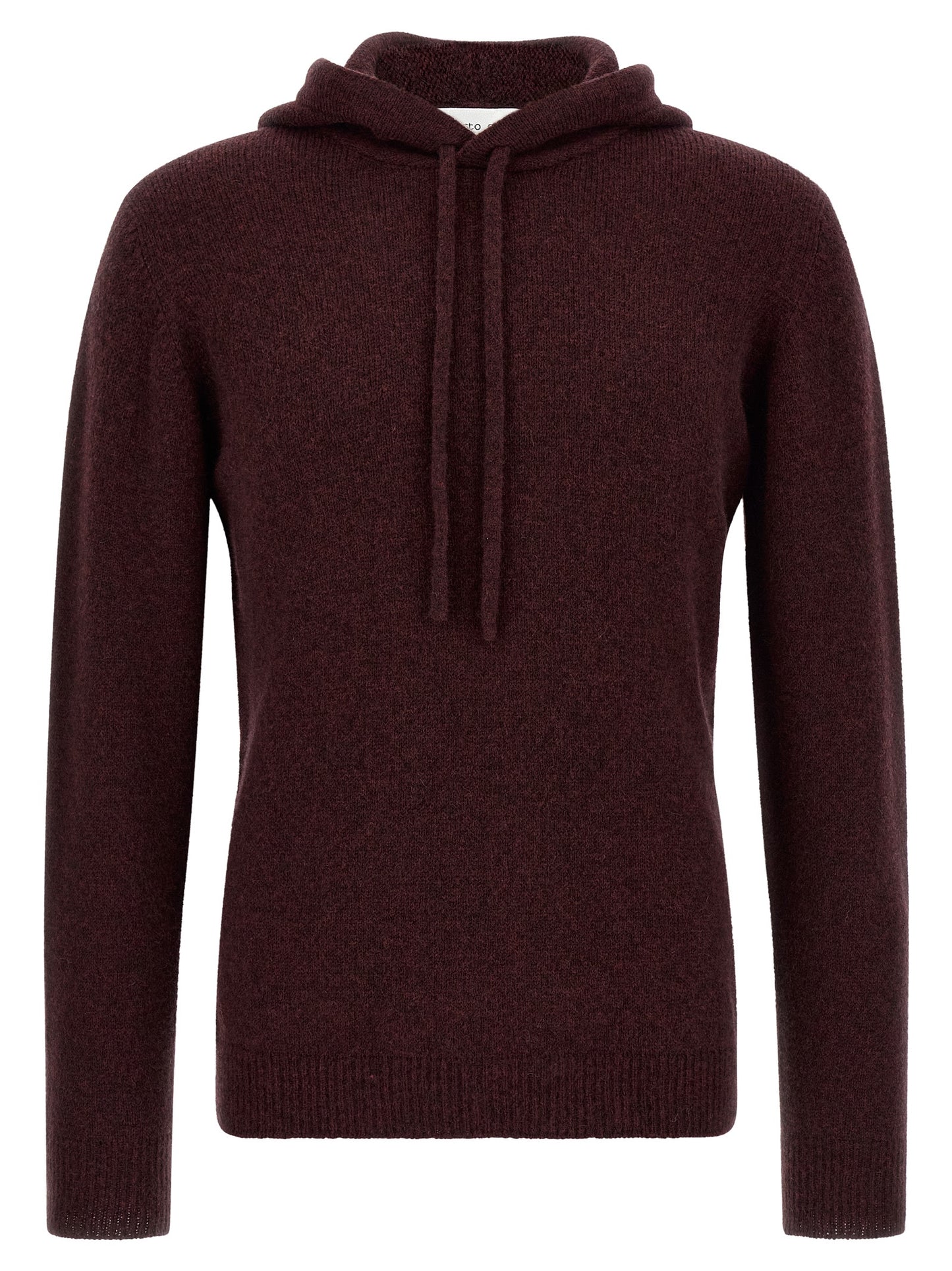 Hooded Cardigan by Roberto Collina for men in polyamide & wool bordeaux & camel showcases a captivating silhouette, artfully detailed with a captivating and hooded neckline for a truly sophisticated captivating look.