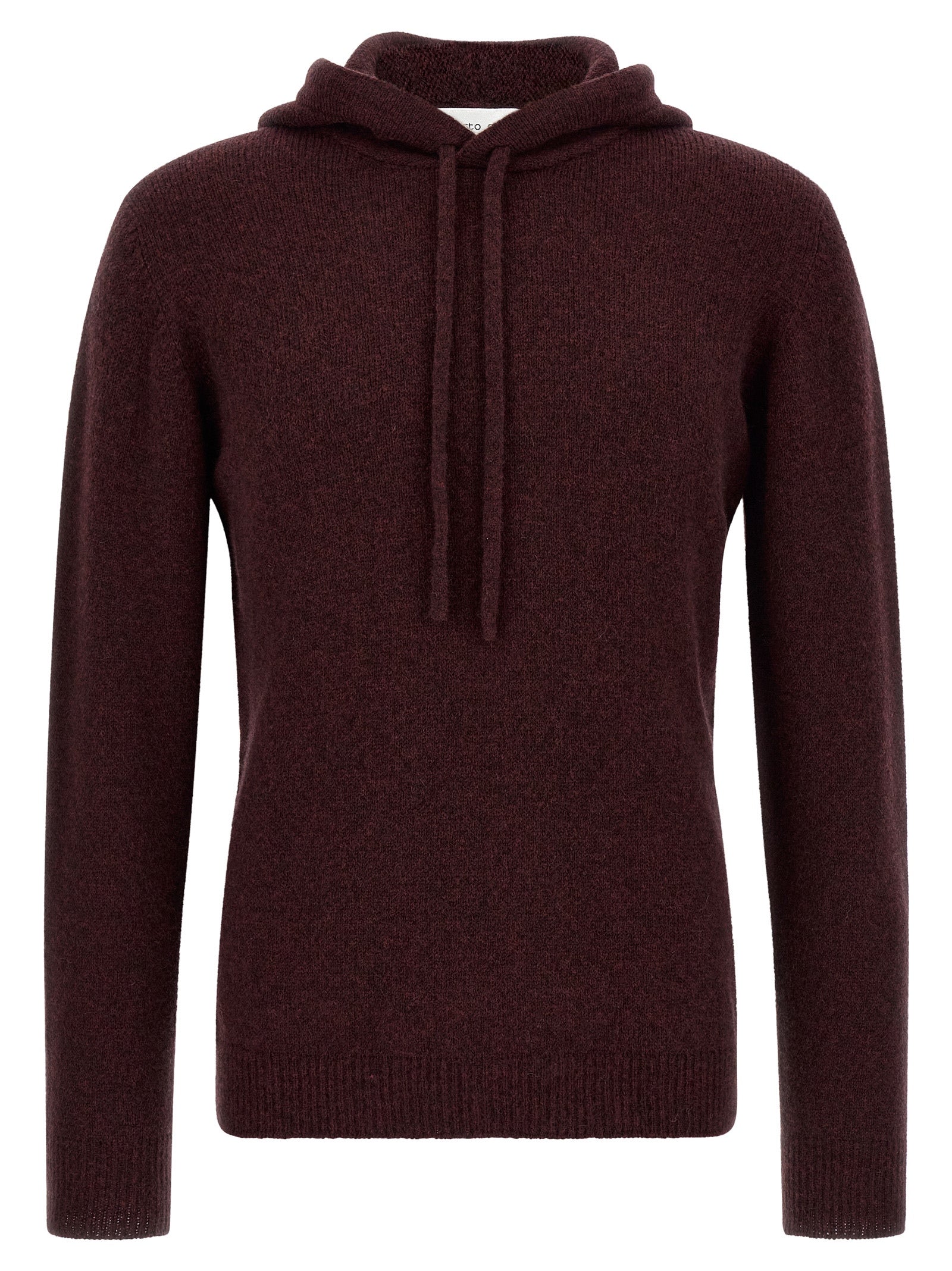 Hooded Cardigan by Roberto Collina for men in polyamide & wool bordeaux & camel showcases a captivating silhouette, artfully detailed with a captivating and hooded neckline for a truly sophisticated captivating look.