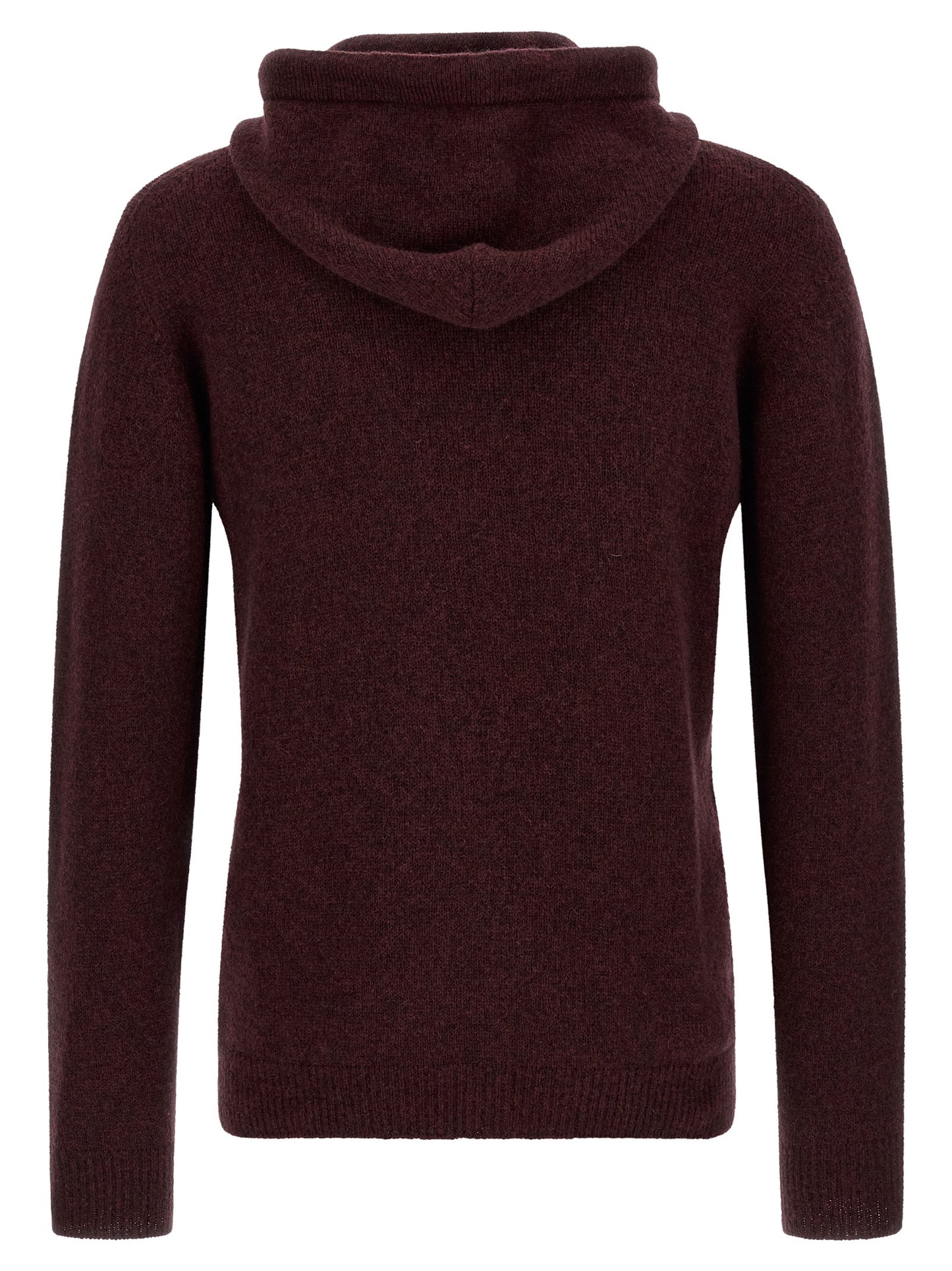 Hooded Cardigan by Roberto Collina for men in polyamide & wool bordeaux & camel features an impeccable silhouette, showcasing a sophisticated hooded neckline and detail for a truly impeccable finish.