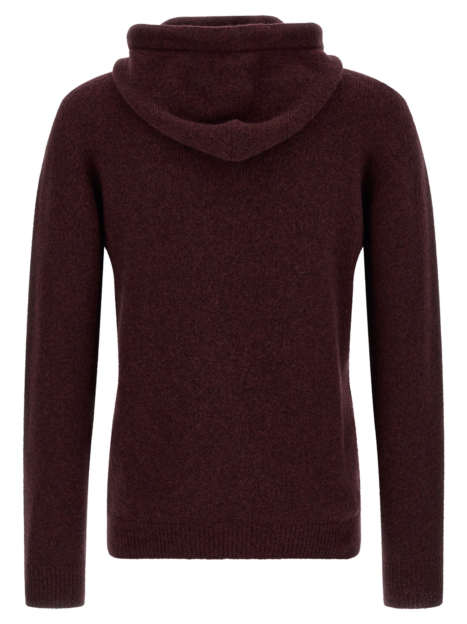 Hooded Cardigan by Roberto Collina for men in polyamide & wool bordeaux & camel features an impeccable silhouette, showcasing a sophisticated hooded neckline and detail for a truly impeccable finish.