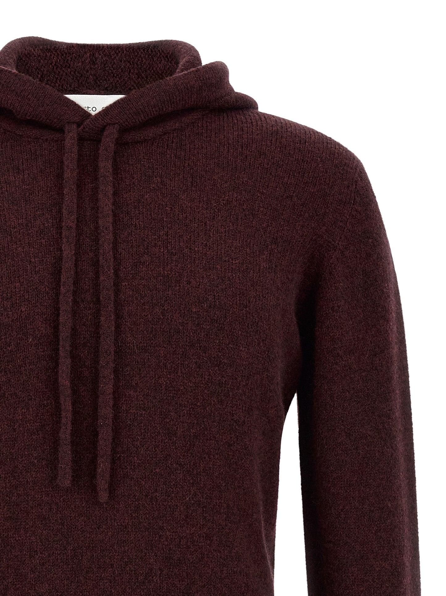 Hooded Cardigan by Roberto Collina for men in polyamide & wool bordeaux & camel showcases a captivating silhouette, artfully detailed with a captivating and hooded neckline for a truly sophisticated captivating look.