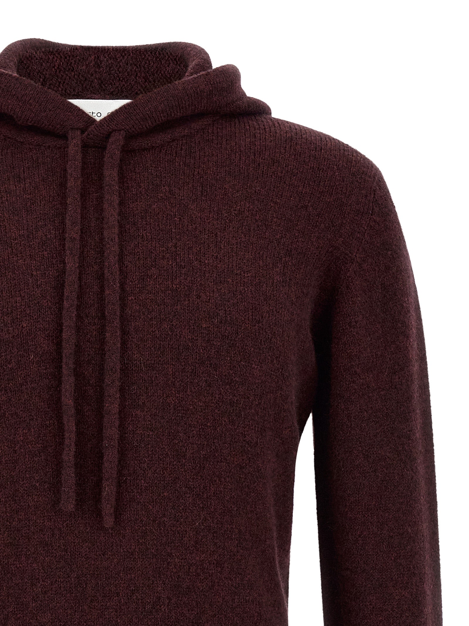 Hooded Cardigan by Roberto Collina for men in polyamide & wool bordeaux & camel showcases a captivating silhouette, artfully detailed with a captivating and hooded neckline for a truly sophisticated captivating look.