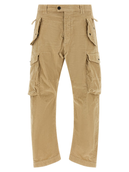 Cargo Pants by Dsquared² for men in stretch cotton corduroy beige & camel features an urban chic relaxed-fit with a and long, creating a urban chic aesthetic for "Moon Behind the Hill".