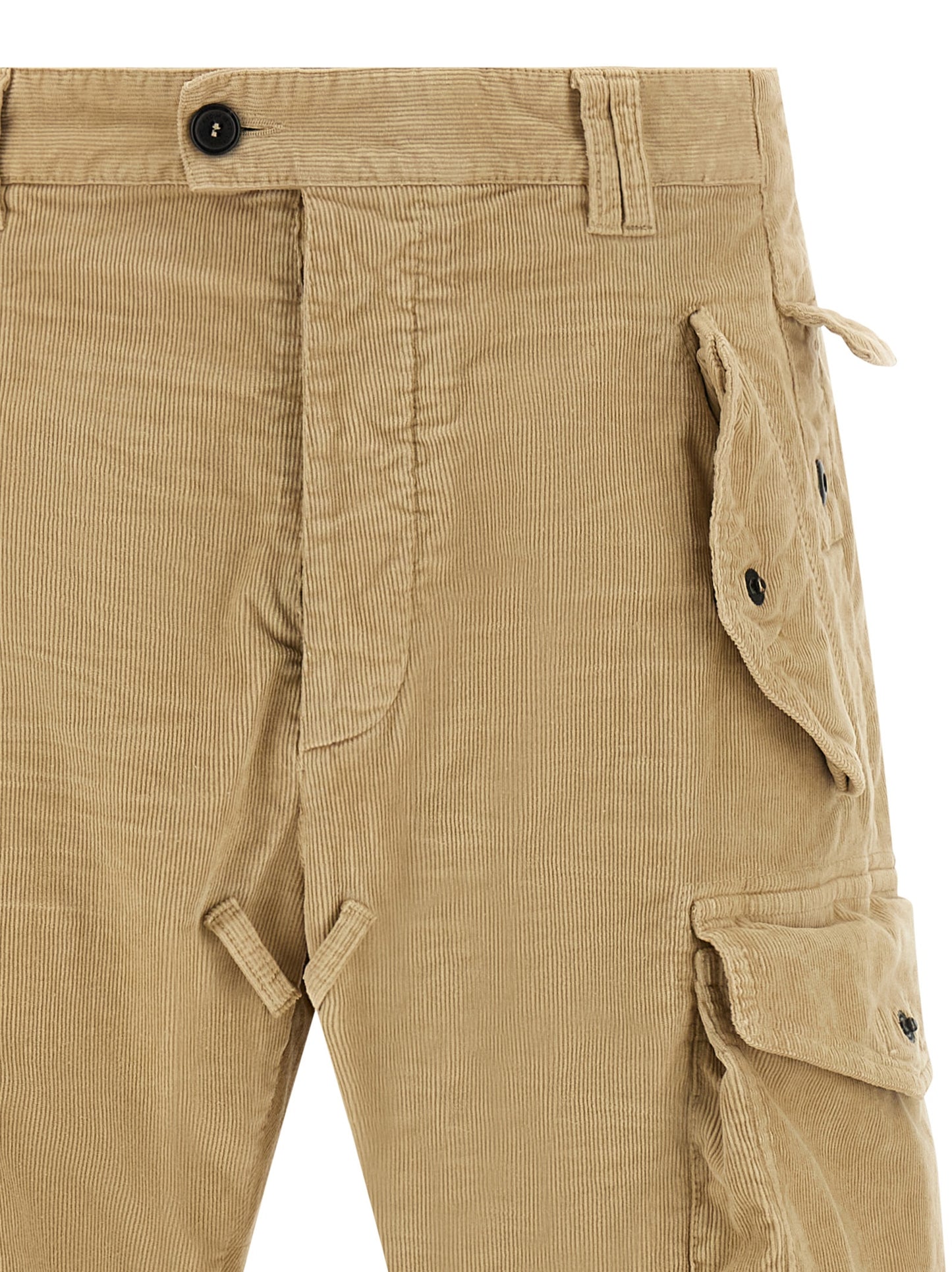 Cargo Pants by Dsquared² for men in stretch cotton corduroy beige & camel presents a on trend silhouette, artfully finished with a on trend relaxed-fit, long, and for a sophisticated look.