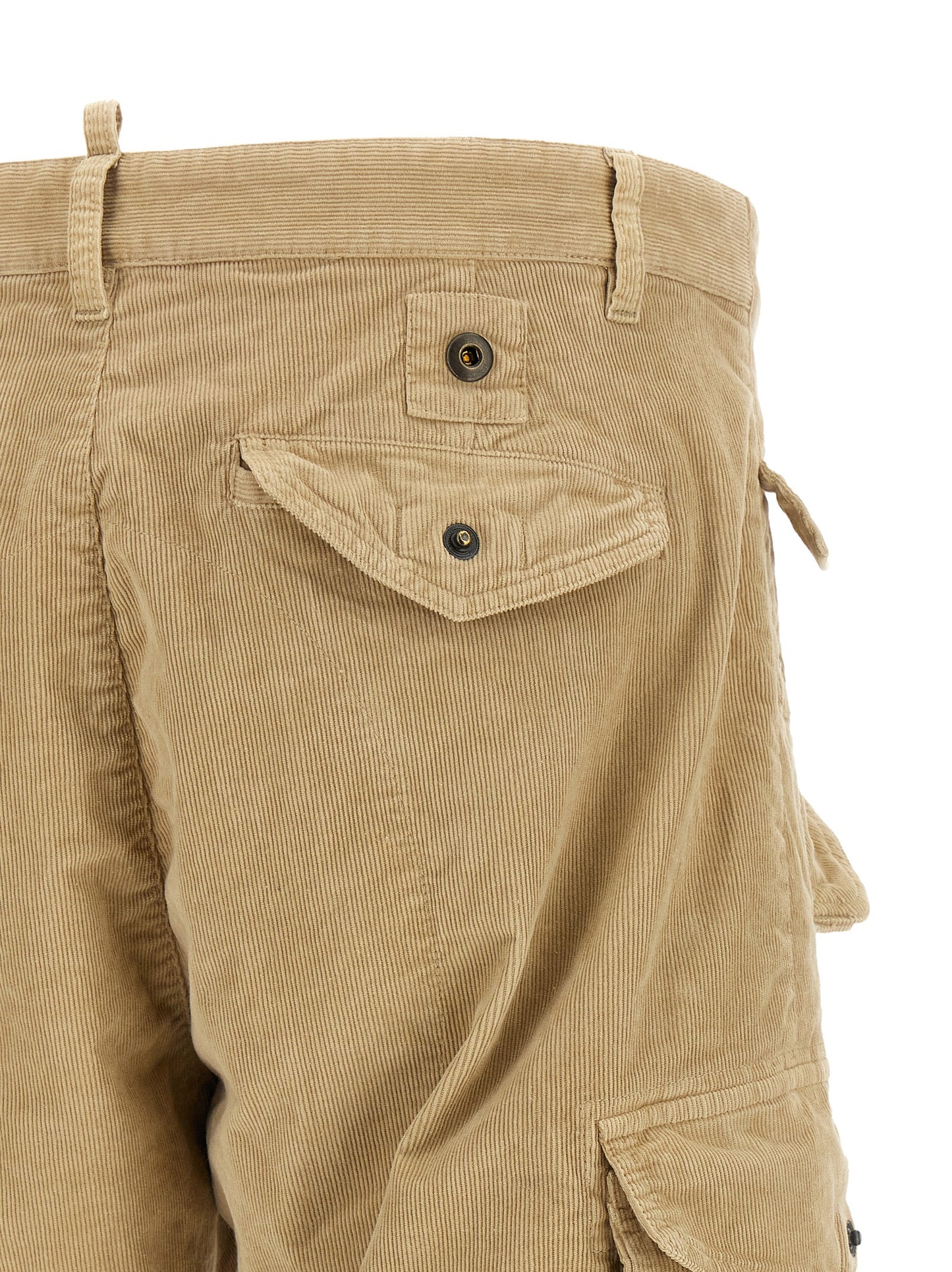 Cargo Pants by Dsquared² for men in stretch cotton corduroy beige & camel features an urban chic relaxed-fit with a and long, creating a urban chic aesthetic for "Moon Behind the Hill".
