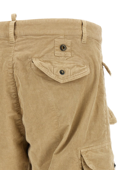 Cargo Pants by Dsquared² for men in stretch cotton corduroy beige & camel features an urban chic relaxed-fit with a and long, creating a urban chic aesthetic for "Moon Behind the Hill".