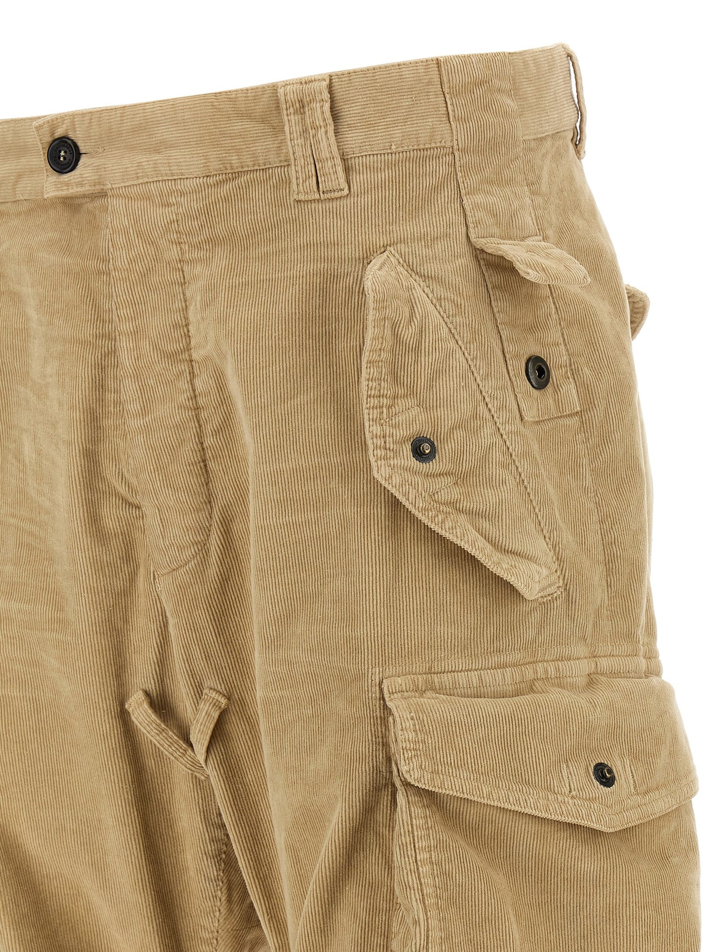 Cargo Pants by Dsquared² for men in stretch cotton corduroy beige & camel features an stylish relaxed-fit with a long and , expertly finished with stylish utility detailing.