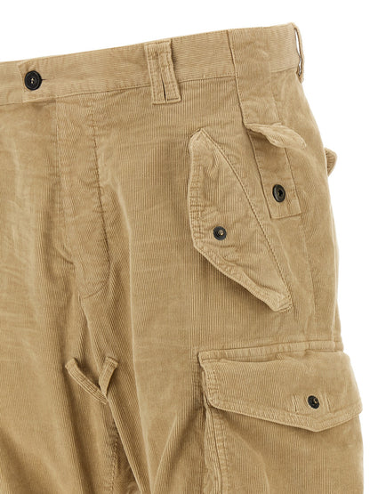 Cargo Pants by Dsquared² for men in stretch cotton corduroy beige & camel features an stylish relaxed-fit with a long and , expertly finished with stylish utility detailing.