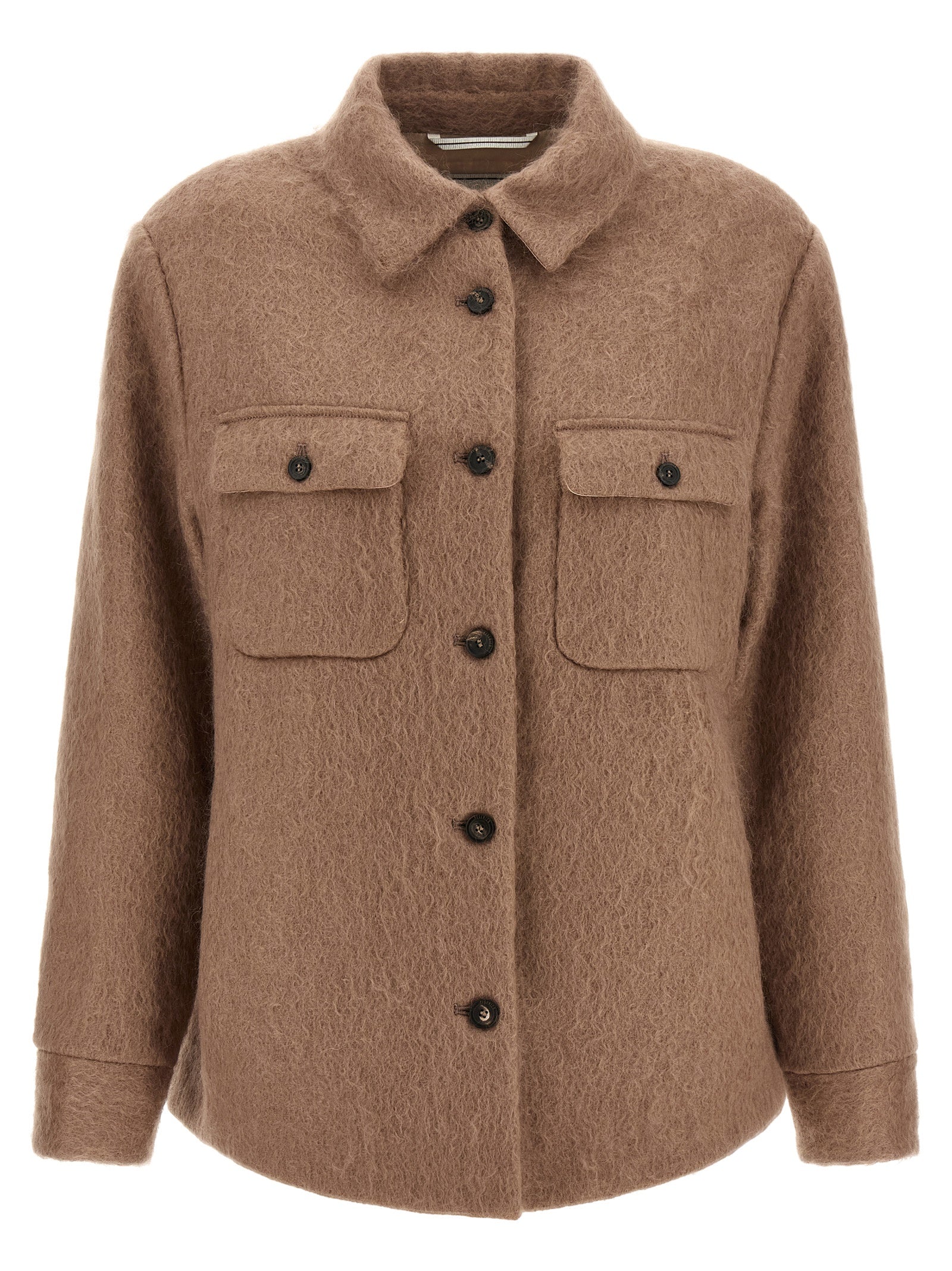 Jacket by Peserico for women in cotton mohair & virgin wool beige & hazelnut features a smart silhouette, perfectly accentuated by its unique and functional pockets for a smart finish.