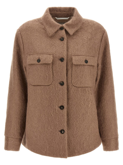 Jacket by Peserico for women in cotton mohair & virgin wool beige & hazelnut features a smart silhouette, perfectly accentuated by its unique and functional pockets for a smart finish.