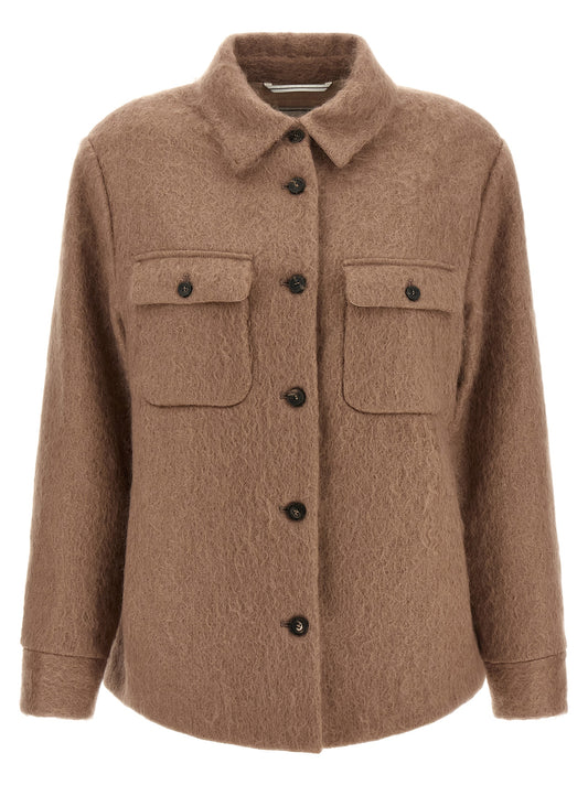 Jacket by Peserico for women in cotton mohair & virgin wool beige & hazelnut features a smart silhouette, perfectly accentuated by its unique and functional pockets for a smart finish.