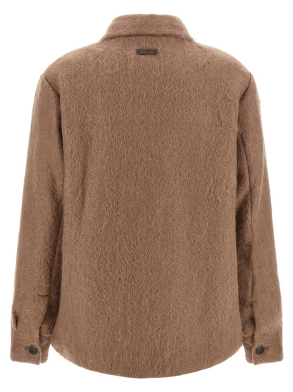 Jacket by Peserico for women in cotton mohair & virgin wool beige & hazelnut showcases a contemporary silhouette, detailed with a contemporary and premium pockets for a sophisticated finish.